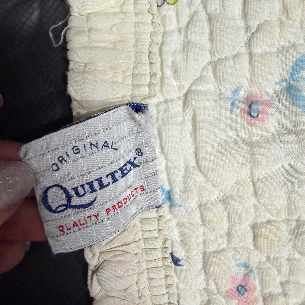 Quiltex Baby Blanket Infant White 1950s Vintage Poodle Print Quilted Ruffle READ